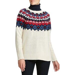 Chaps women's Fair Isle Nordic sweater Yoke Knitting Ivory Size Petite S